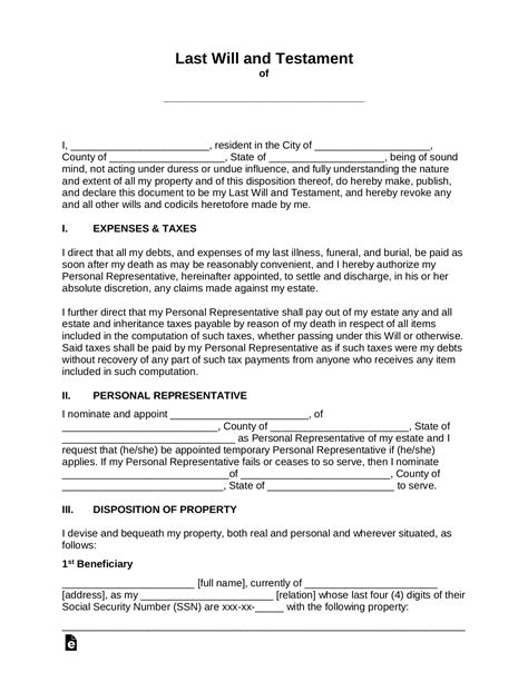 Draft Last Will and Testament Template