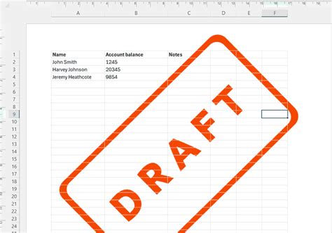 Draft Watermark in Excel