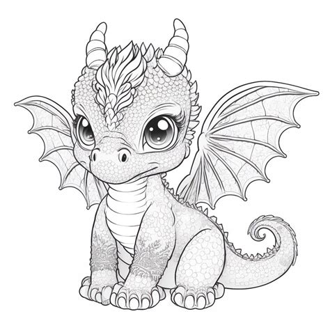 Realistic dragon coloring page with wings