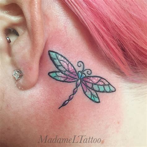 Dragonfly behind ear tattoo design