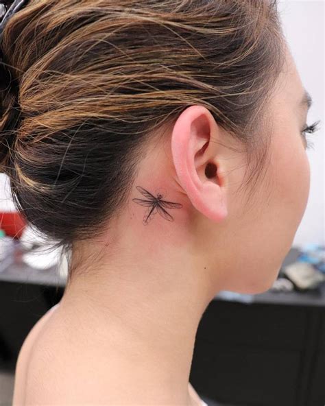 Dragonfly behind ear tattoos