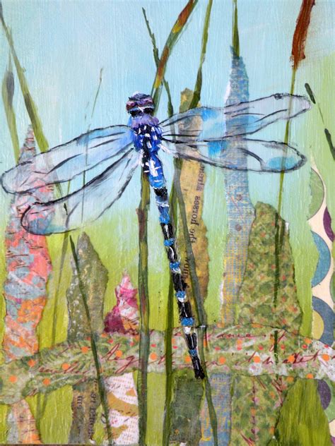 Mixed media art with dragonfly wings