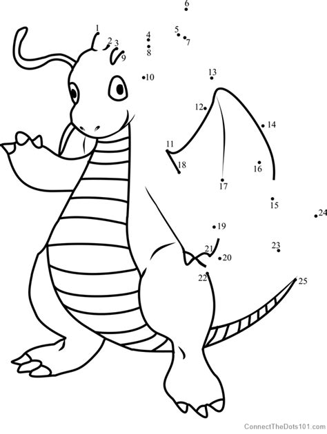 Dragonite dot-to-dot puzzle for kids