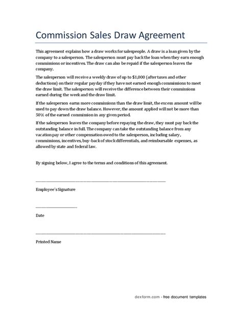 Draw Against Commission Sales Commission Contract Template