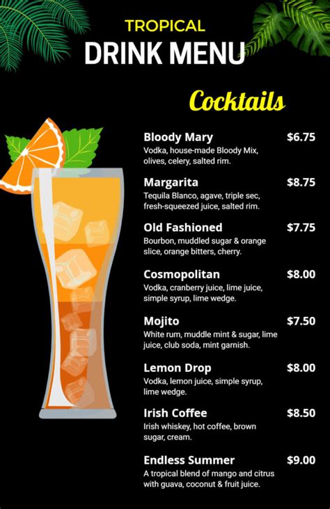 Drink menu design templates