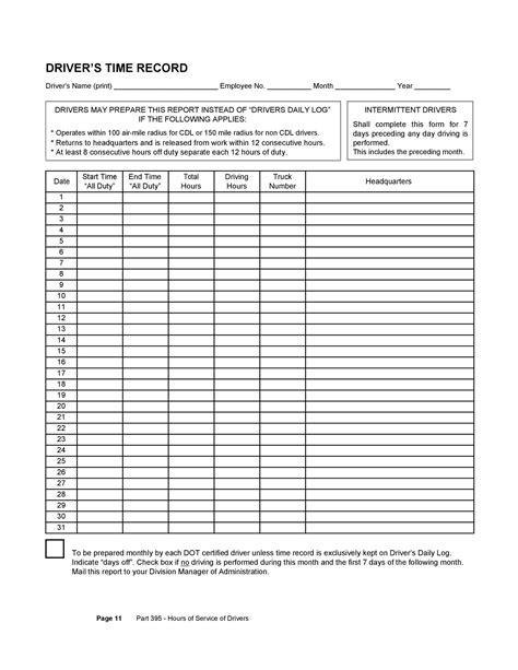 Driver daily log sheets in Excel