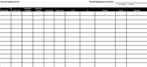 Driver log sheet Excel