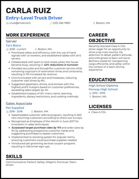 Driver Resume Template 4