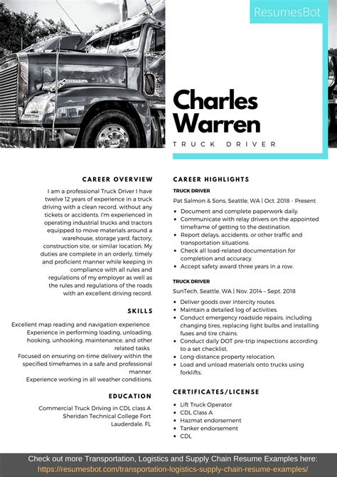 Driver Resume Template Tailored to Job