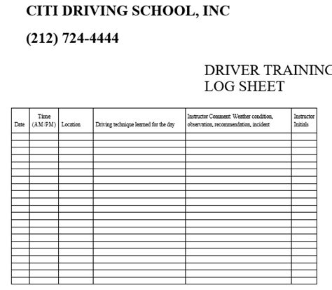 Driver Training Record Template