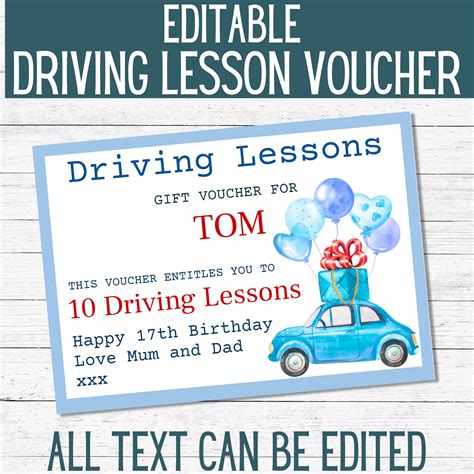 Driving Lesson Gift Certificate Template