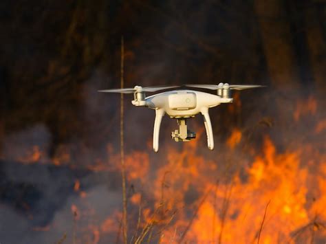 Drone flying over a disaster zone