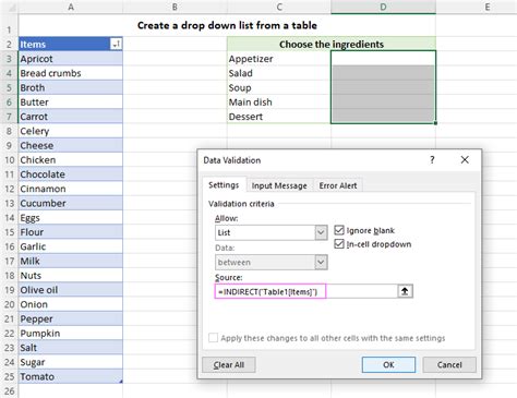 Drop Down List from Table