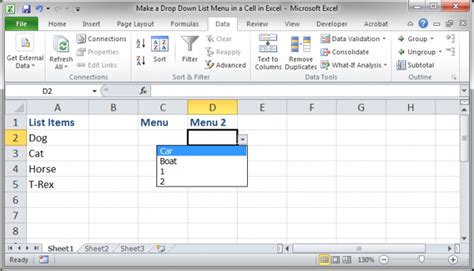 Drop-Down Menu in Excel