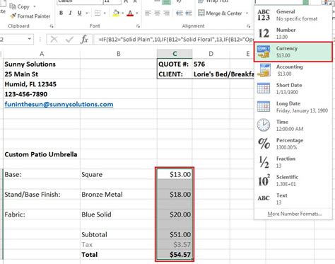 Dropdown Menu Formula Example