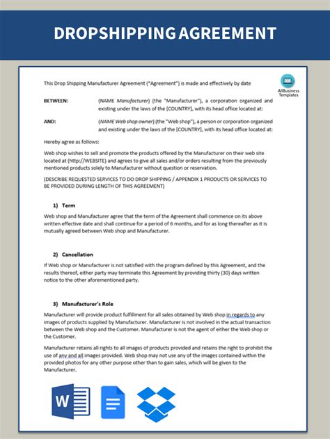 Dropshipping Agreement Template Excel Sample