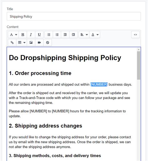 Dropshipping Shipping Policy Template Example