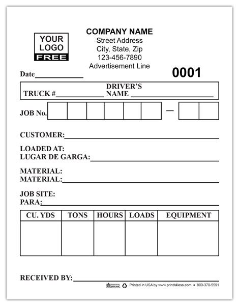 Dump Truck Load Ticket Template 3