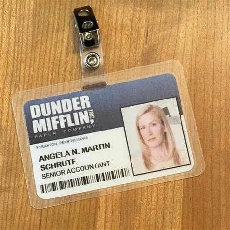 Dunder Mifflin ID badge template with name and title