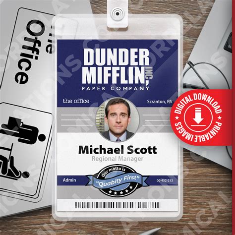 Dunder Mifflin ID badge template with custom background