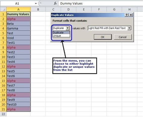 Duplicate Values in Excel