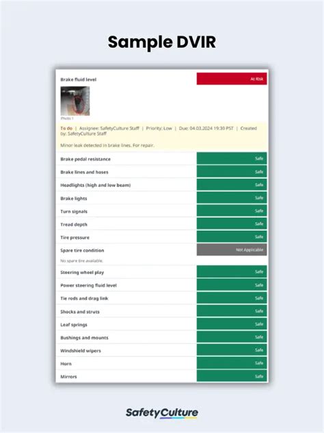 DVIR Form Template Excel