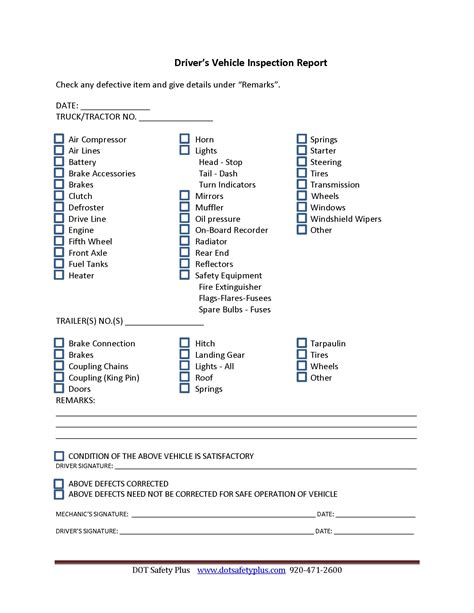 DVIR Template Excel