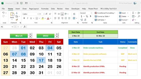 Dynamic Calendar in Excel