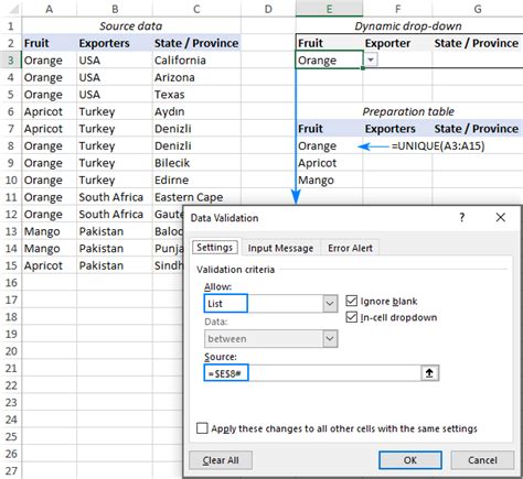 Dynamic Dependent Drop-Down Lists using Data Validation