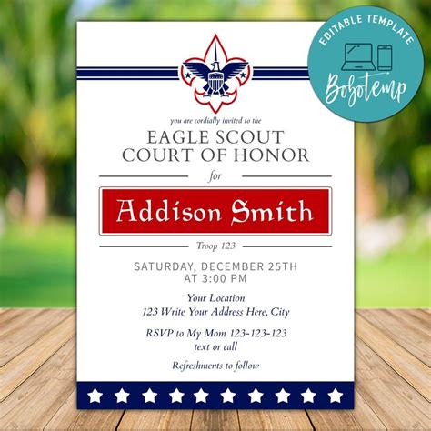 Eagle Court of Honor Invitation Template with RSVP Information