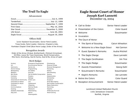 Eagle Court of Honor Program Template