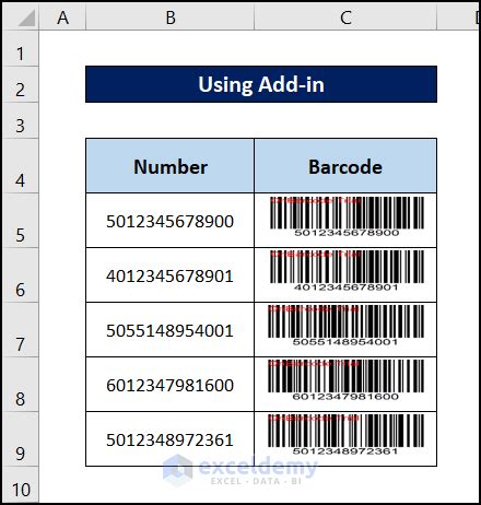 EAN 13 Barcode in Excel