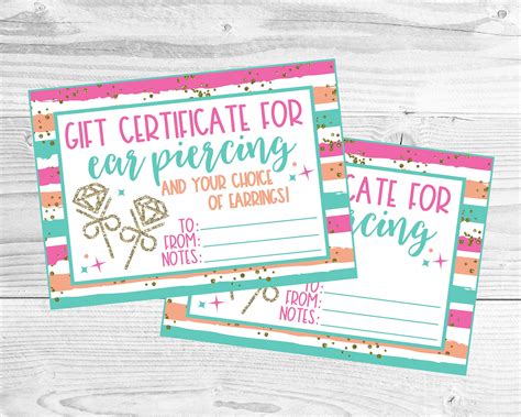 Ear Piercing Gift Certificate Ideas