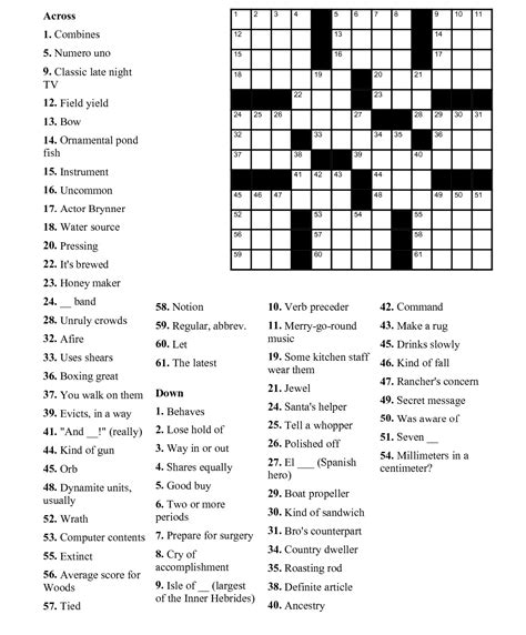 Easy Crossword Puzzle for Adults