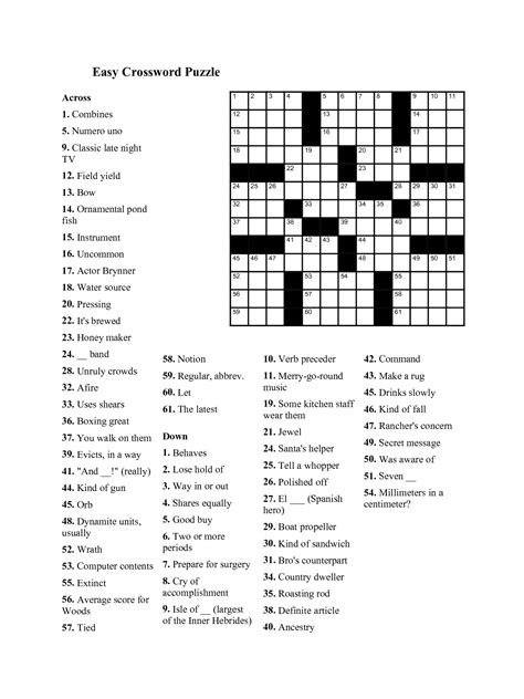 Easy Crossword Puzzles for Adults