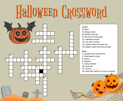 Easy Halloween crossword printable with a ghost and candy