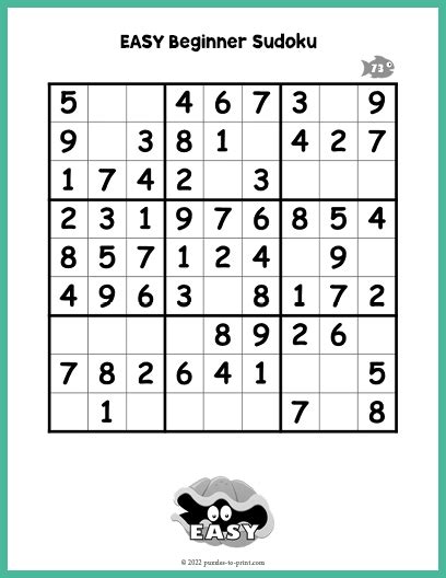 Easy Sudoku Printable Puzzles For Beginners