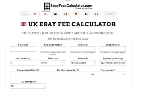 Ebay fee calculator template