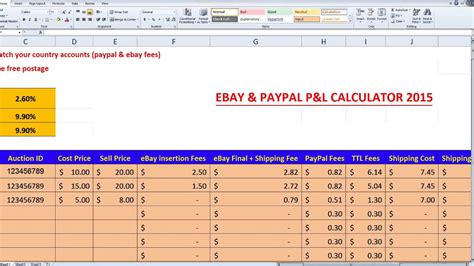 Ebay profit calculator template