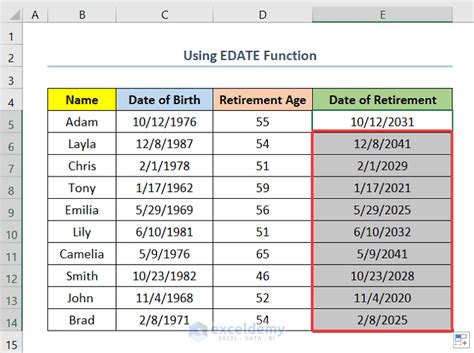 Calculating age using the EDATE function