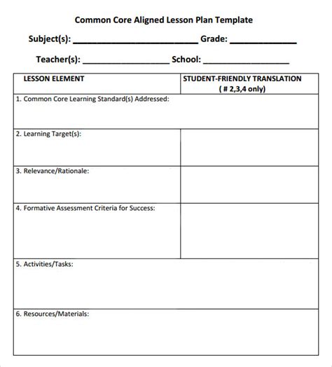 Editable Common Core Lesson Plan Template