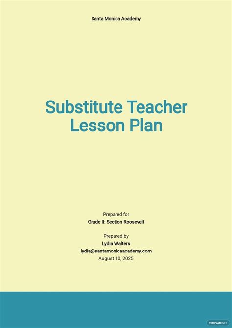 Editable Lesson Plan Template for Substitute Teachers