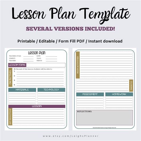 Editable Lesson Plan Template Middle School