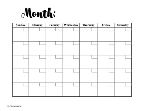 Editable Month Calendar Template