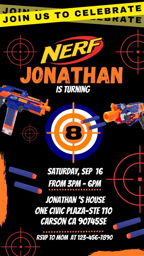 Editable Nerf party invitation template 8