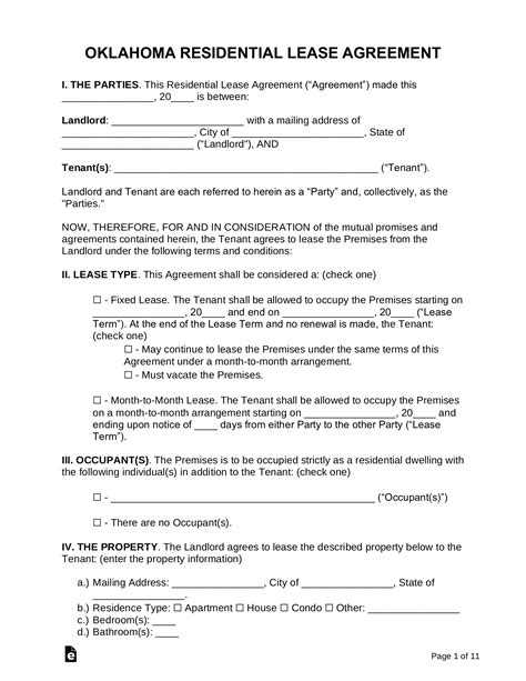 Editable Oklahoma Lease Agreement Template