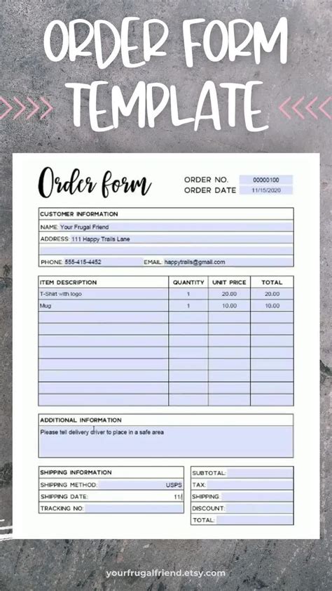 Editable order form template example