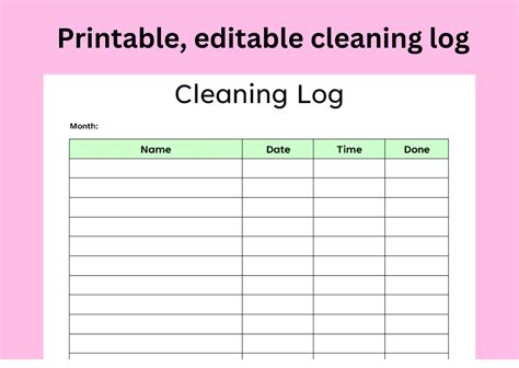 Editable Restroom Cleaning Log Template