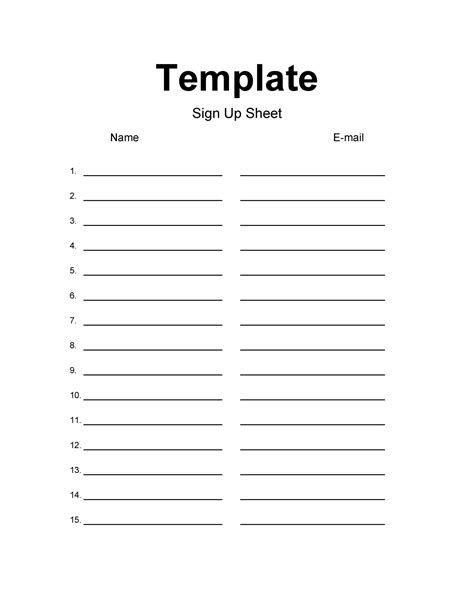 Editable sign-up sheet template