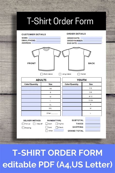 Editable T-Shirt Order Form Template